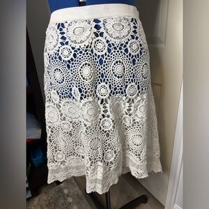 Elegant White Crochet Lace  Women Skirt  size  1XL K